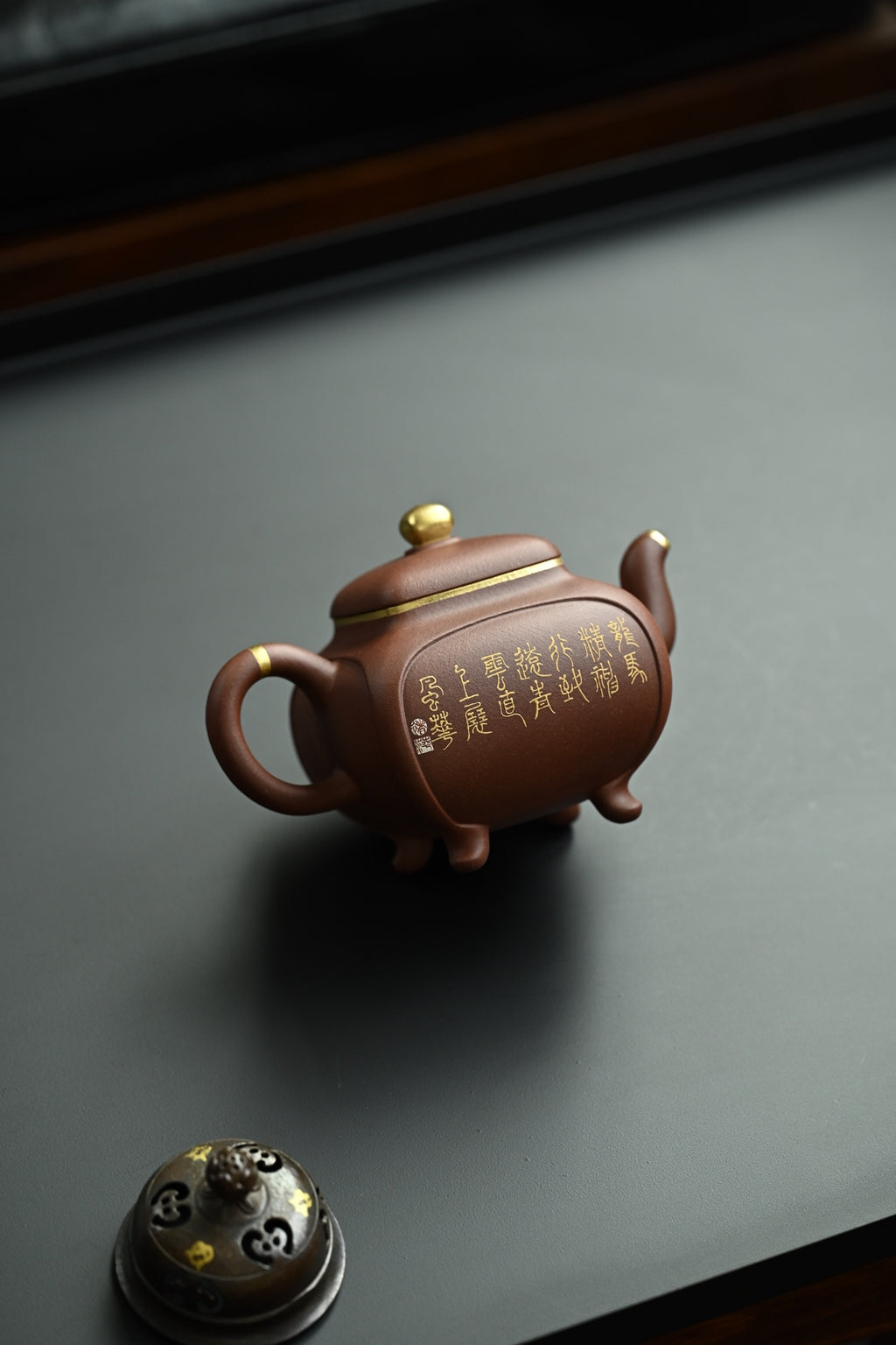 四方锦炉·全手工/多届全手工大赛二等奖大拍陶手吴涛作品  /泥绘名家褚萍泥绘/容量300cc/原矿底槽清