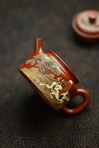 德钟· 全手工/泥绘名家全玲泥绘作品 /容量170cc/原矿朱泥 德钟壶寓意在“上德不德，是以有德”