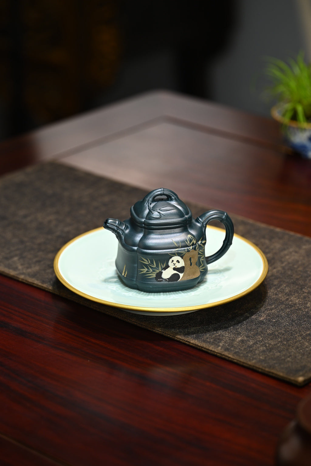 四方竹鼎·全手工 大拍陶手雷罡作品（师承范伟群）容量180cc/极品民国绿