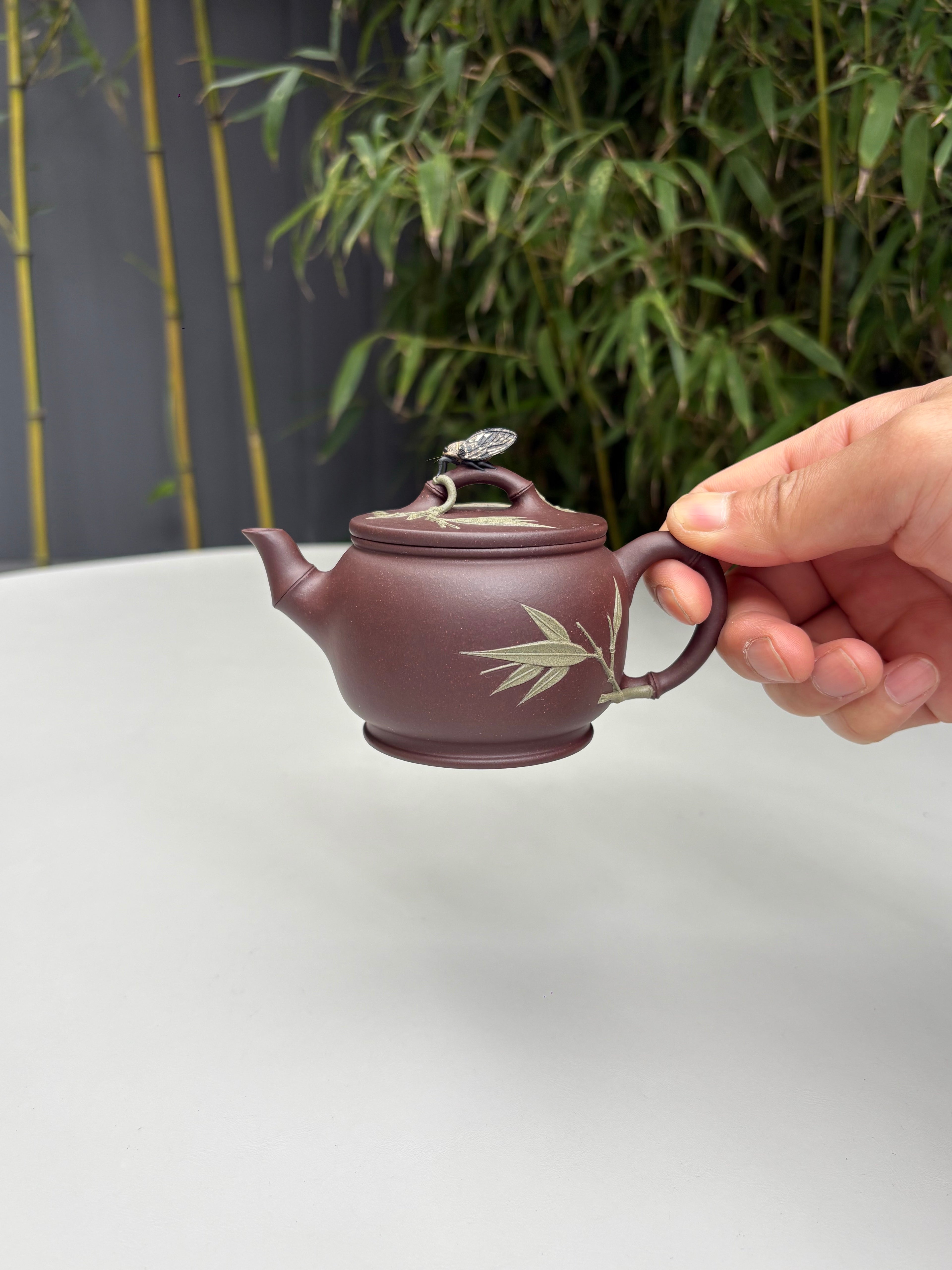 陈真藏品·真工妙造 紫砂界原创仿生花器佼佼者·巅峰之作《竹逸壶》——原矿极品老紫泥·150cc