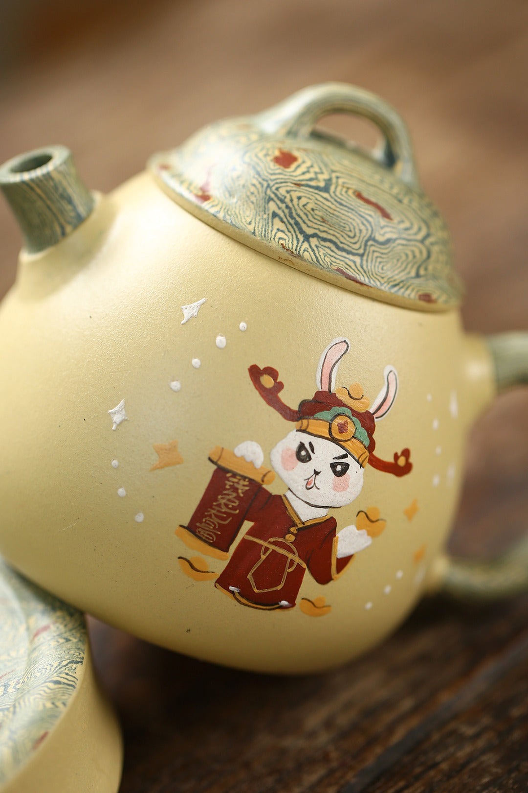 《前兔无量茶具》（四件套） 国家级工艺美术师 &nbsp;鲍玉华 原矿本山绿泥，210cc，口杯60cc