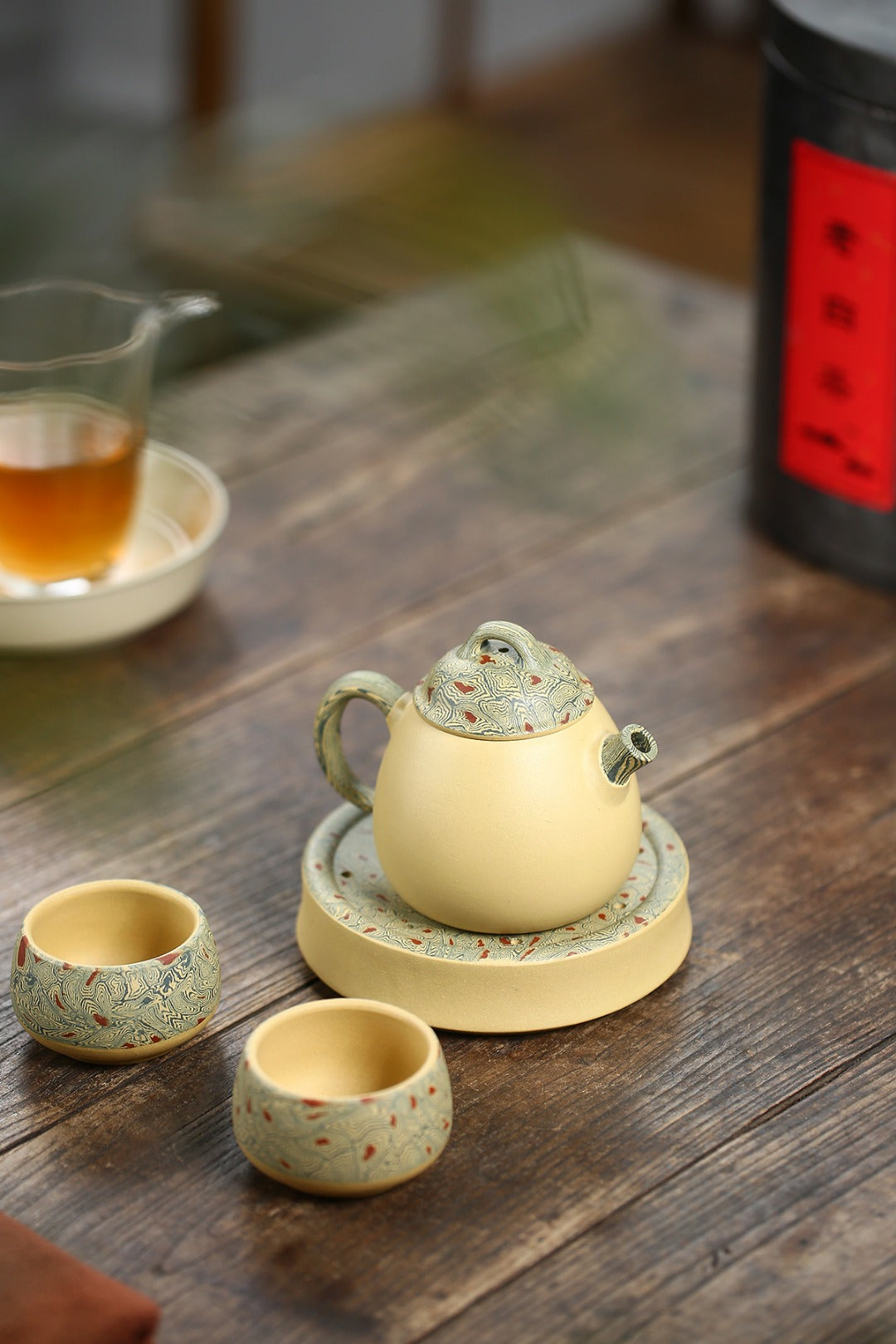 《前兔无量茶具》（四件套） 国家级工艺美术师 &nbsp;鲍玉华 原矿本山绿泥，210cc，口杯60cc