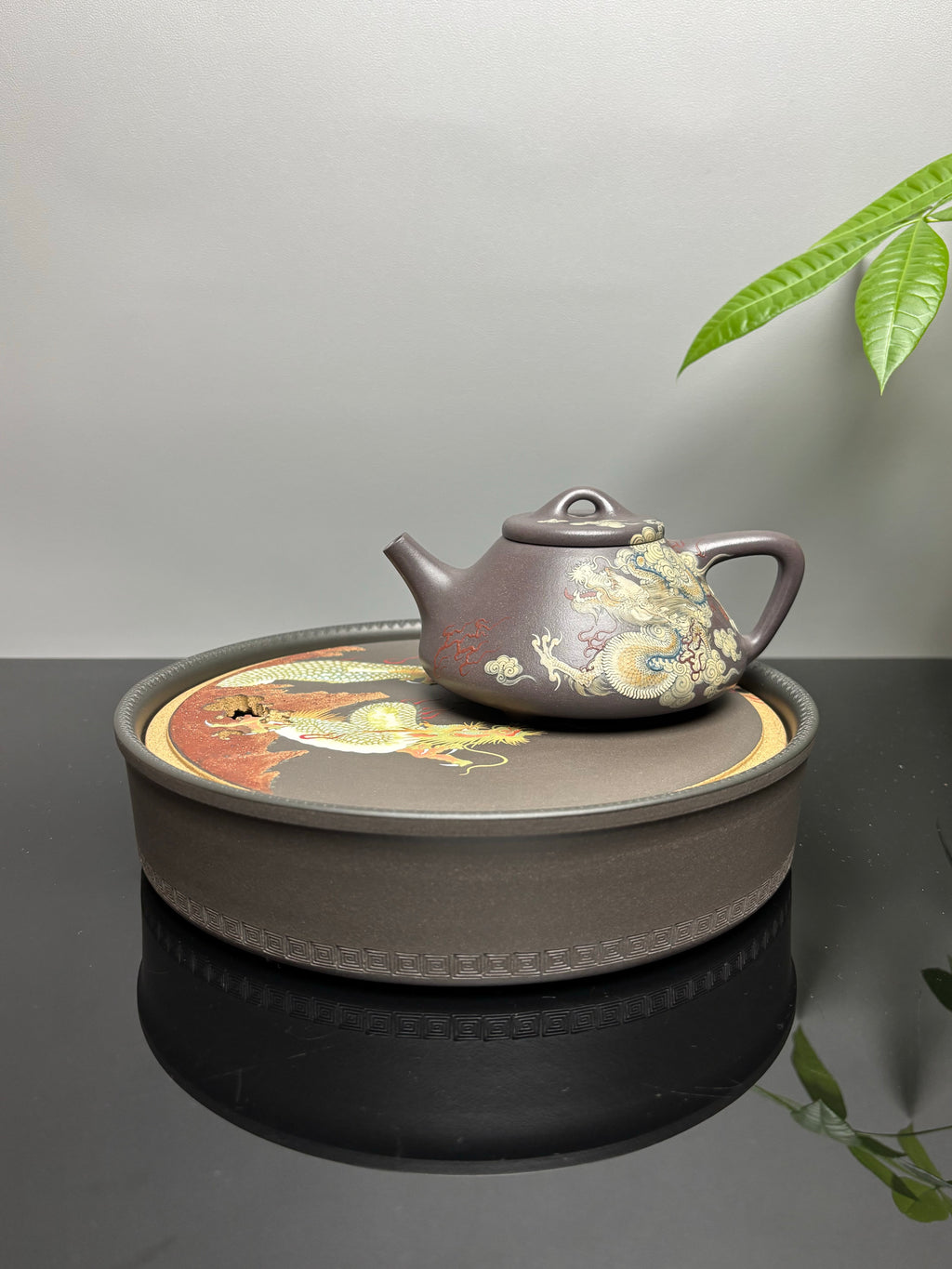 金强泥绘 礼藏巅峰｜子冶石瓢壶｜杜益君全手工制·李金强巧夺天工泥绘｜双师合璧·极具收藏传世·潜力孤品重器👍  ——原矿优质天青泥·330cc