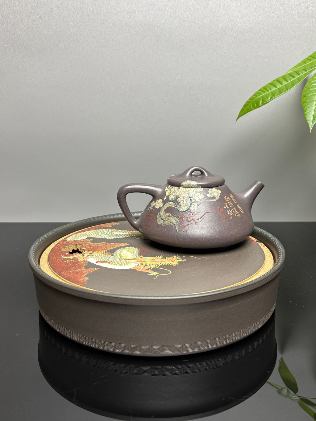金强泥绘 礼藏巅峰｜子冶石瓢壶｜杜益君全手工制·李金强巧夺天工泥绘｜双师合璧·极具收藏传世·潜力孤品重器👍  ——原矿优质天青泥·330cc