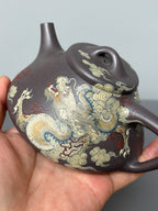 金强泥绘 礼藏巅峰｜子冶石瓢壶｜杜益君全手工制·李金强巧夺天工泥绘｜双师合璧·极具收藏传世·潜力孤品重器👍  ——原矿优质天青泥·330cc