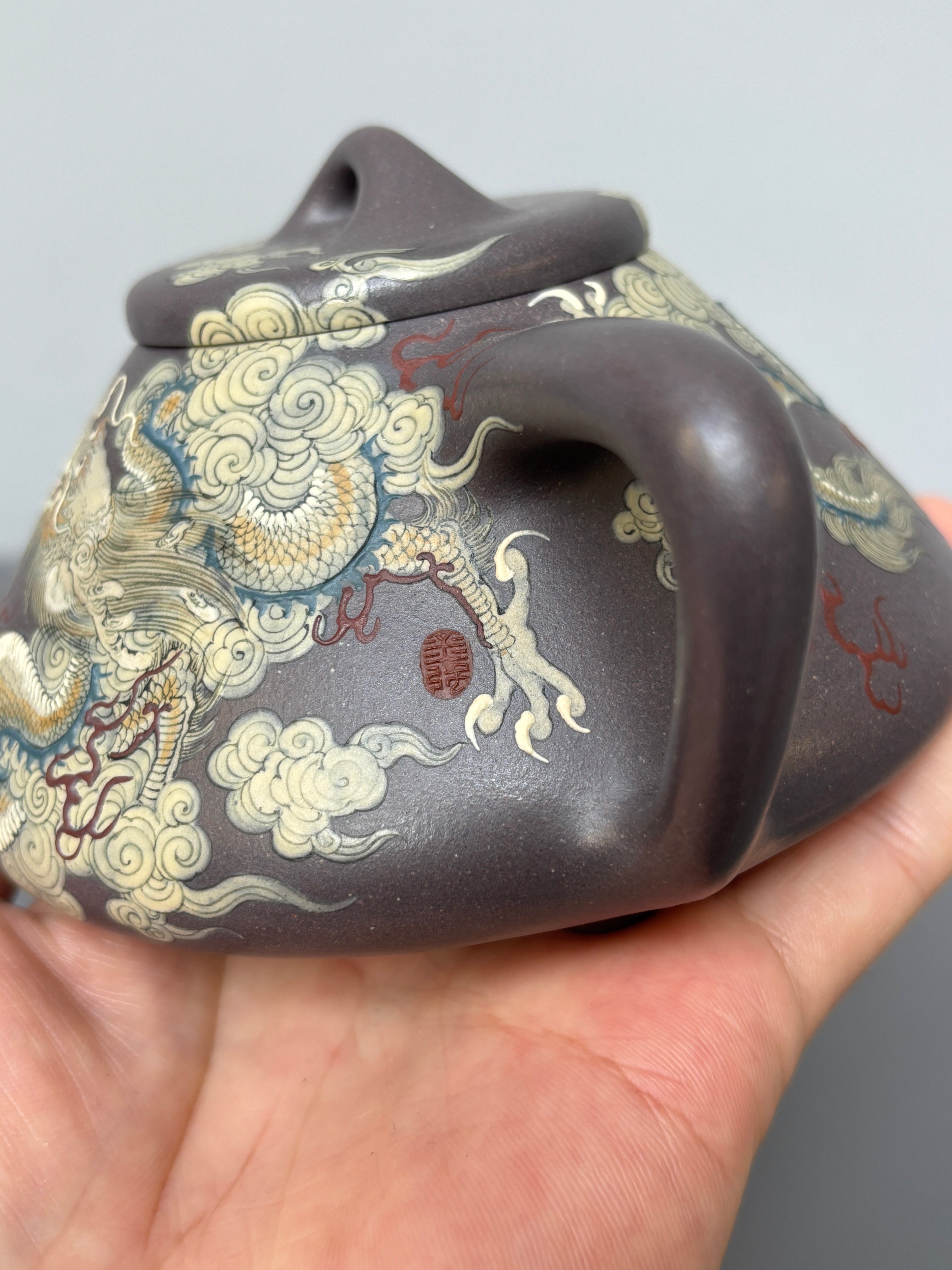 金强泥绘 礼藏巅峰｜子冶石瓢壶｜杜益君全手工制·李金强巧夺天工泥绘｜双师合璧·极具收藏传世·潜力孤品重器👍  ——原矿优质天青泥·330cc