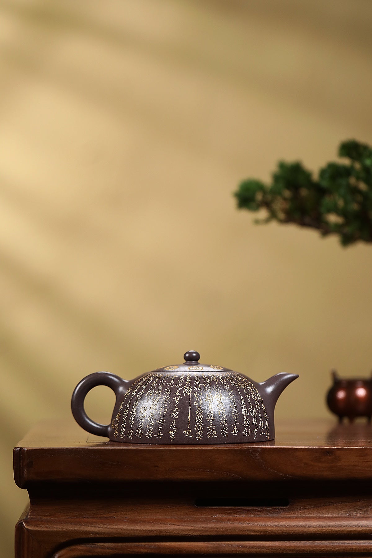 郑求标大师｜心经至尊禅意臻品·大拍9万+馆藏+金奖【心经半月壶】礼藏传世重器👍 &nbsp; ——原矿优质天青泥·320cc ——紫砂心经刻绘大师·郑求标 恭刻