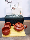 【冰纹仿古套装】 一壶两杯描24K金 泥料：原矿大红袍 泥料：大红袍 作者：姜发林容量：壶180cc小杯50cc - ZishaTeapotChina
