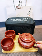 【冰纹仿古套装】 一壶两杯描24K金 泥料：原矿大红袍 泥料：大红袍 作者：姜发林容量：壶180cc小杯50cc - ZishaTeapotChina