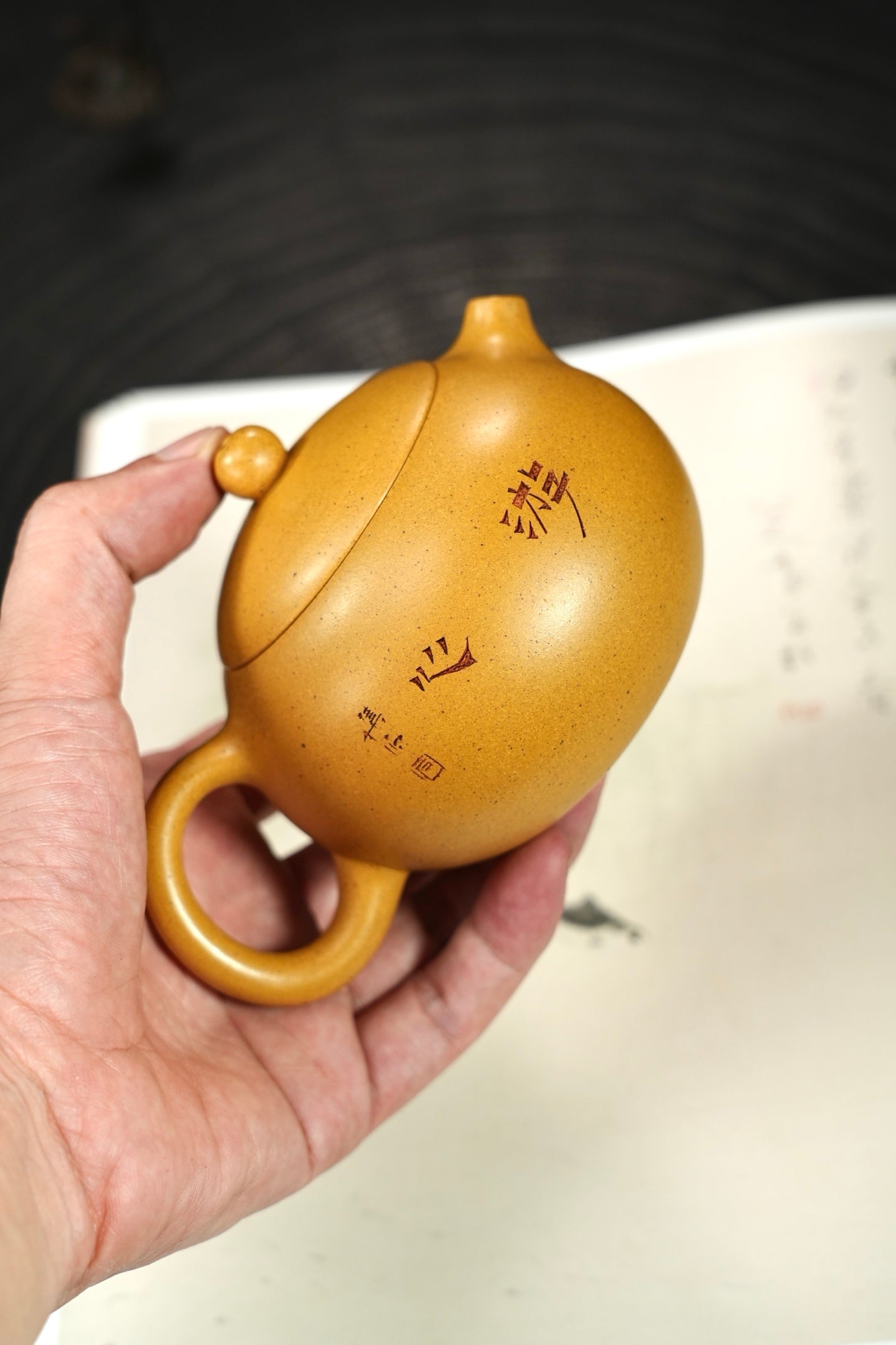 『西施』260cc 老宕口高温黄金段·内推14孔  花鸟刻绘，灵秀，传神，高温烧制，泥料质感独特，老味十足，泡养使用感非常出彩