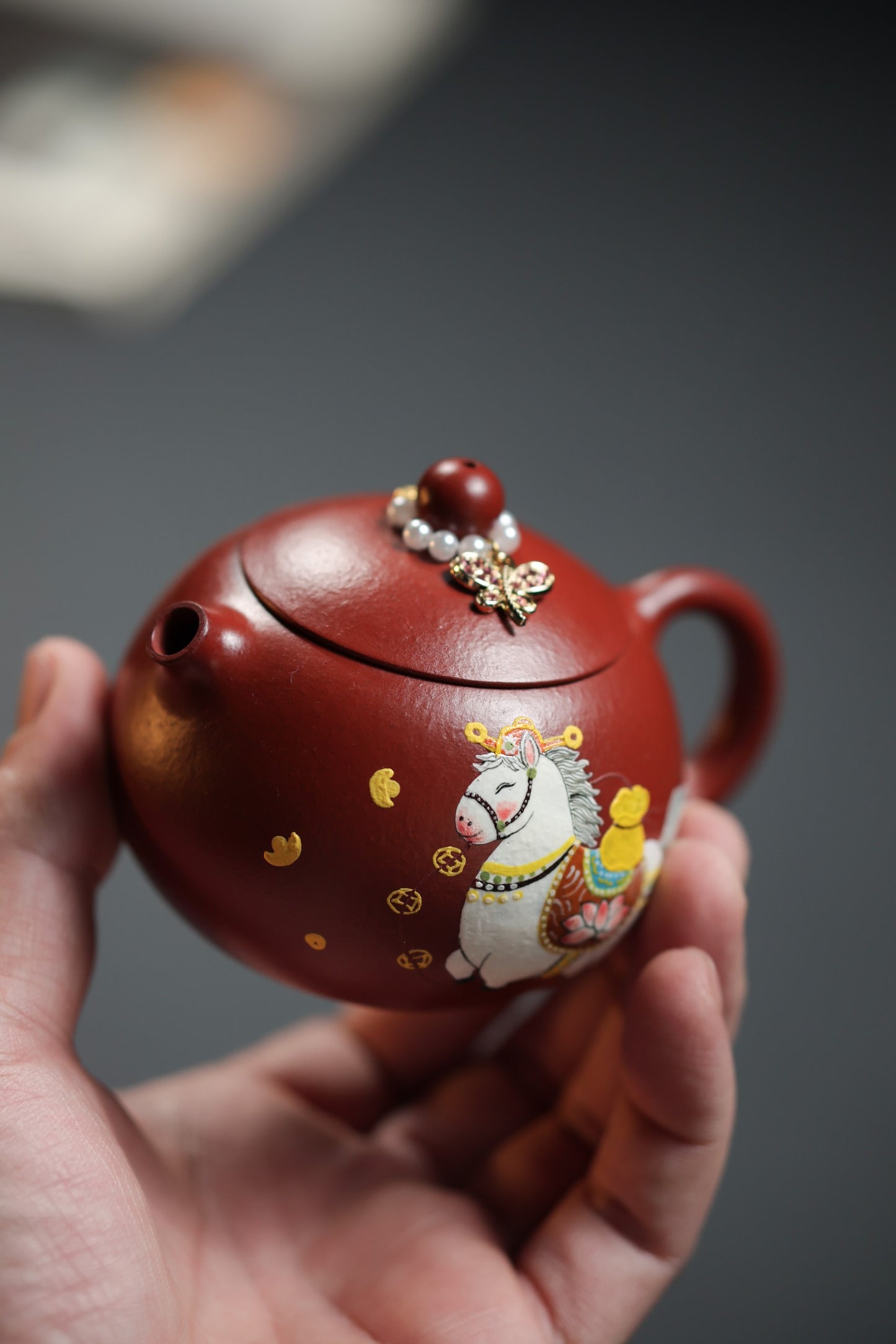 河豚西施 | 【极品粗砂朱泥·传统手制·精品泥绘工艺·180cc·9孔·民间实力派作品】
