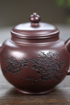 《墨梅宫灯》 高建中 研究员级高级工艺美术师正高级工艺美术师 原矿老茄皮紫泥，550cc，菱形14孔出水