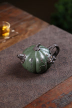 "Pumpkin Teapot" National-level Craft Artist Bao Yuhua Original mine collection old green clay, 280cc, 10 holes for water outlet in parallel - ZishaTeapotChina