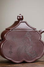 《梦回大唐》 王敏（正高级工艺美术师）装饰：李玮（江苏省陶瓷艺术大师，正高）原矿黄龙山天星紫泥，500cc，并列12孔出水