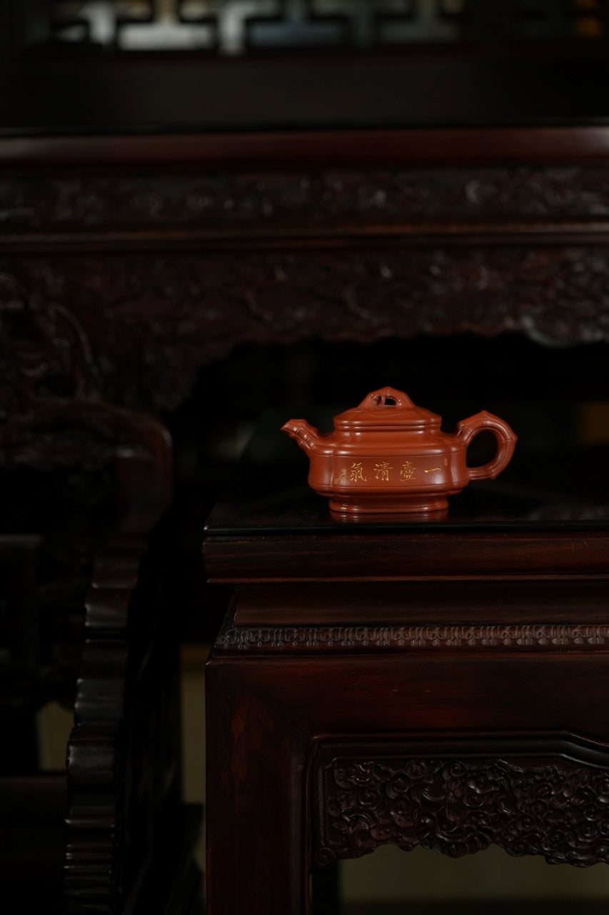 范大生嫡脉｜范秀芳制 范伟群装饰｜双省大师联诀紫砂臻品《四方双线竹鼓壶》——原矿优质朱泥·300cc（入册款代表作）