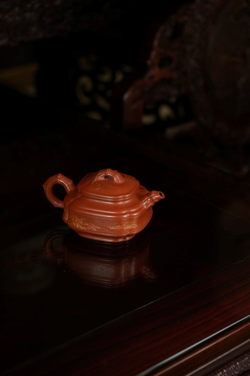 范大生嫡脉｜范秀芳制 范伟群装饰｜双省大师联诀紫砂臻品《四方双线竹鼓壶》——原矿优质朱泥·300cc（入册款代表作）