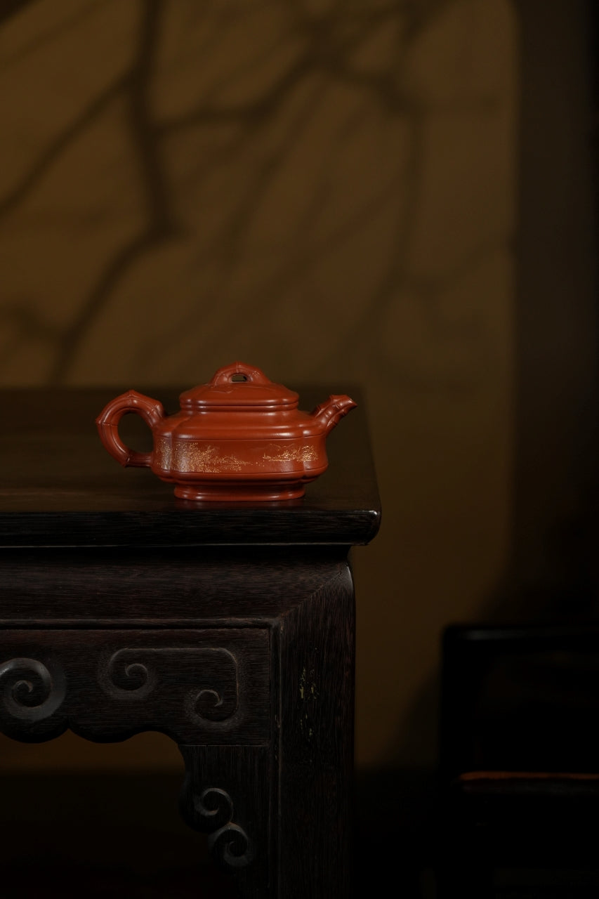 范大生嫡脉｜范秀芳制 范伟群装饰｜双省大师联诀紫砂臻品《四方双线竹鼓壶》——原矿优质朱泥·300cc（入册款代表作）