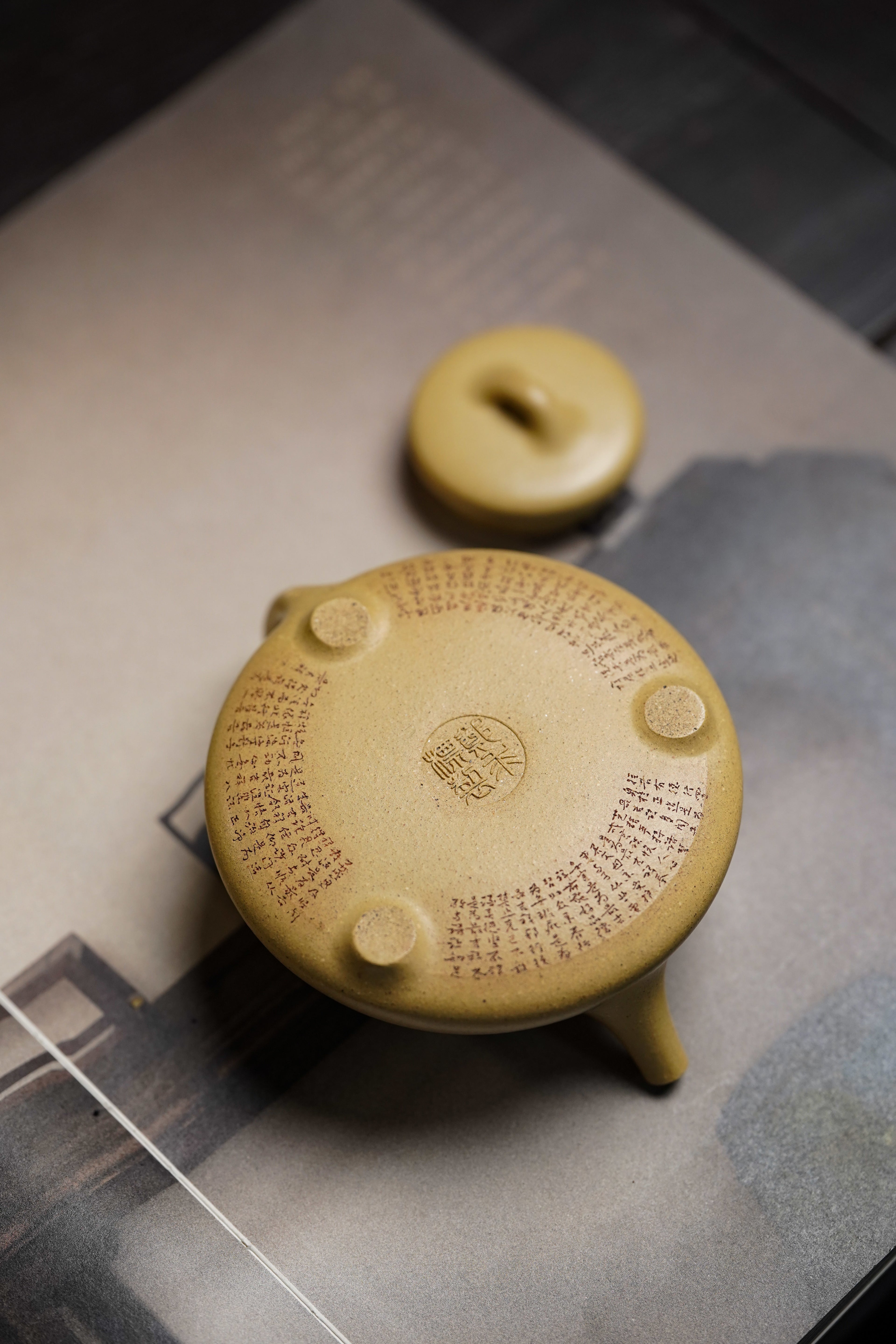 郑求标大师｜心经+吉祥经至尊禅意臻品【心经石瓢】礼藏传世重器👍 ——原矿优质本山绿·120cc ——紫砂心经刻绘大师·郑求标 恭刻