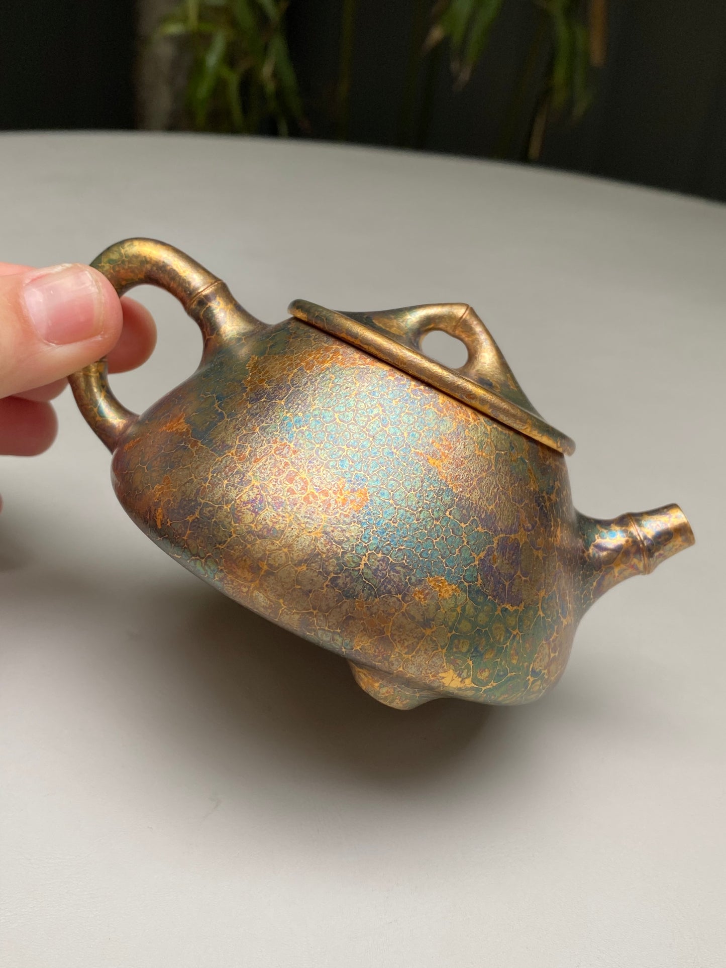 紫砂特色黄金紫晶贝壳烧【竹节石瓢】与众不同的藏品！  ——原矿优质朱泥·200cc ——著名紫砂艺术家·郑军