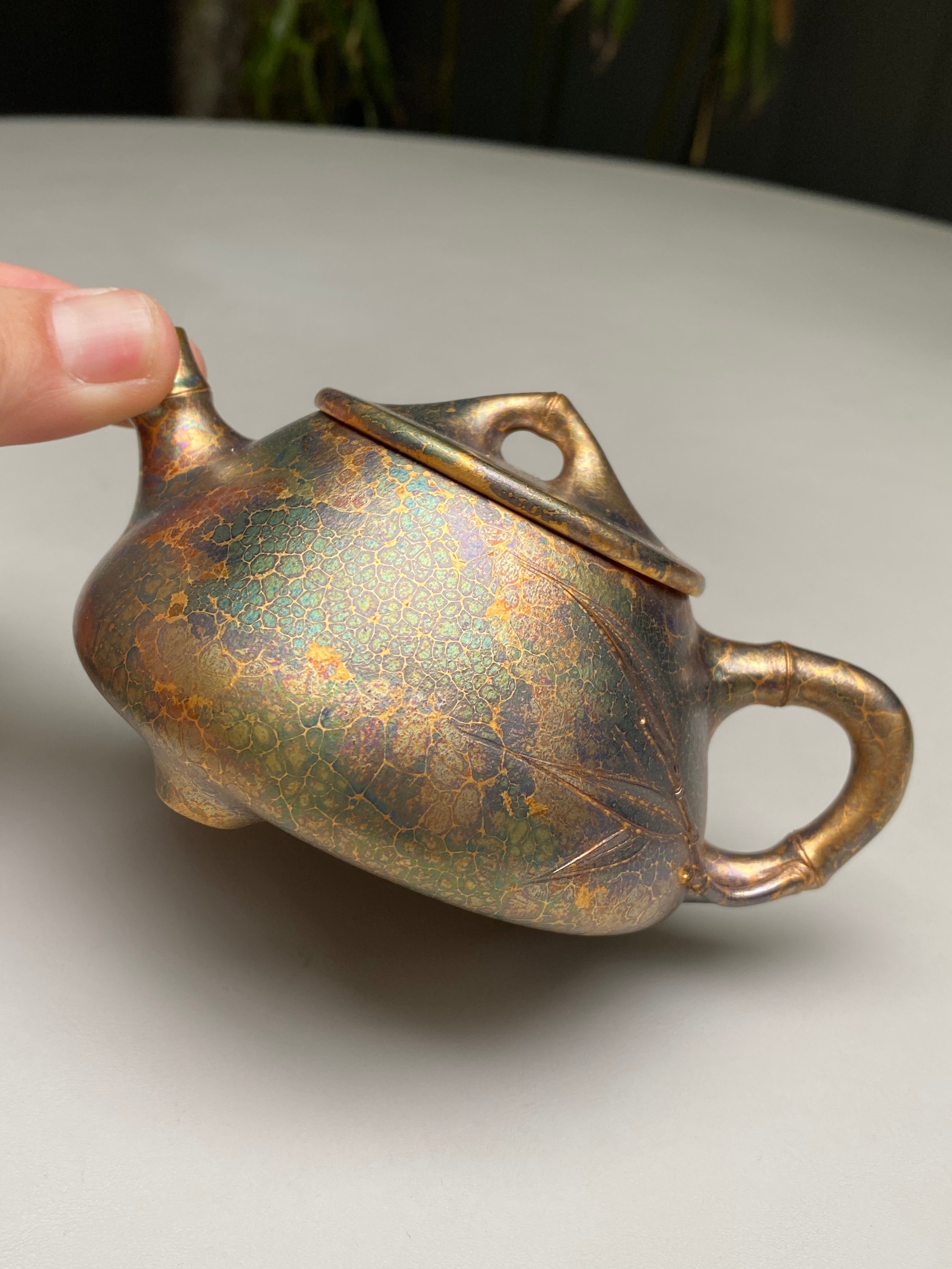 紫砂特色黄金紫晶贝壳烧【竹节石瓢】与众不同的藏品！  ——原矿优质朱泥·200cc ——著名紫砂艺术家·郑军