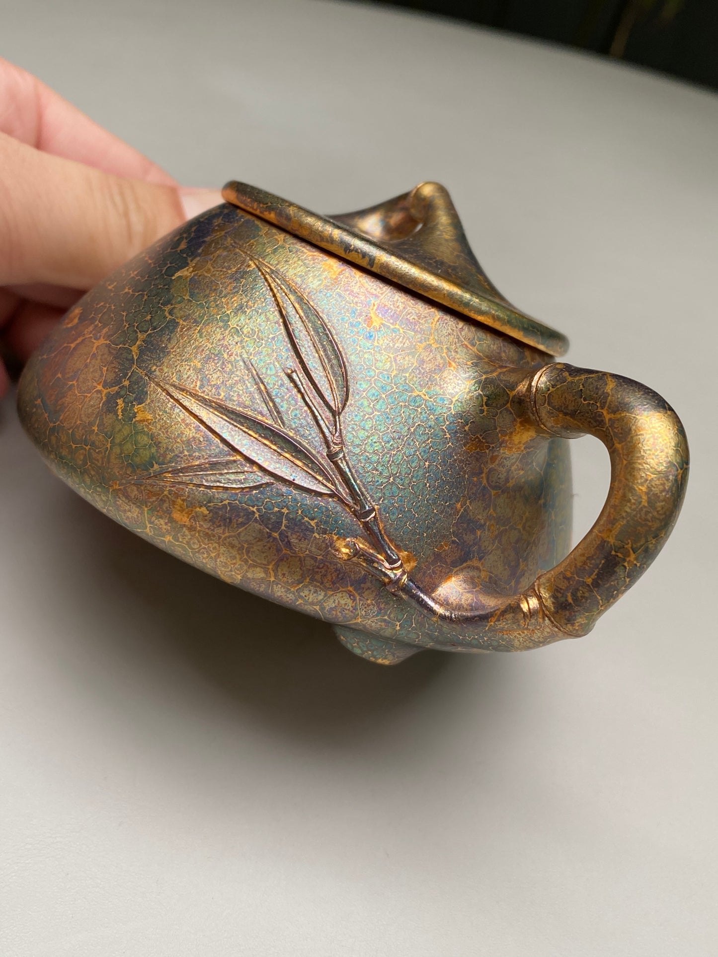 紫砂特色黄金紫晶贝壳烧【竹节石瓢】与众不同的藏品！  ——原矿优质朱泥·200cc ——著名紫砂艺术家·郑军