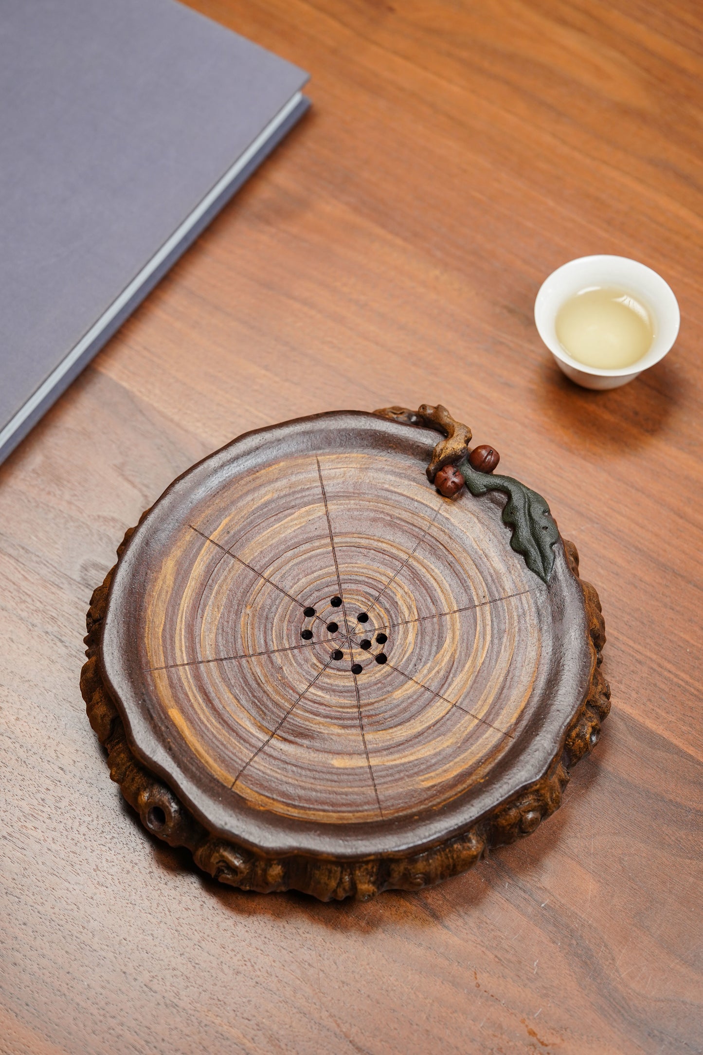 特色紫砂新品《事事如意》储水式茶盘、干泡台·直径20cm