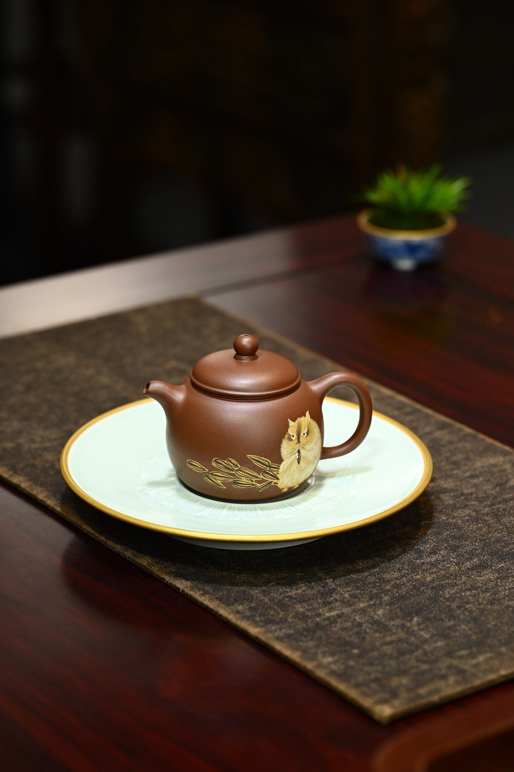 匏尊·全手工 容量190cc/原矿紫泥 壶形似瓠，稳重沉着