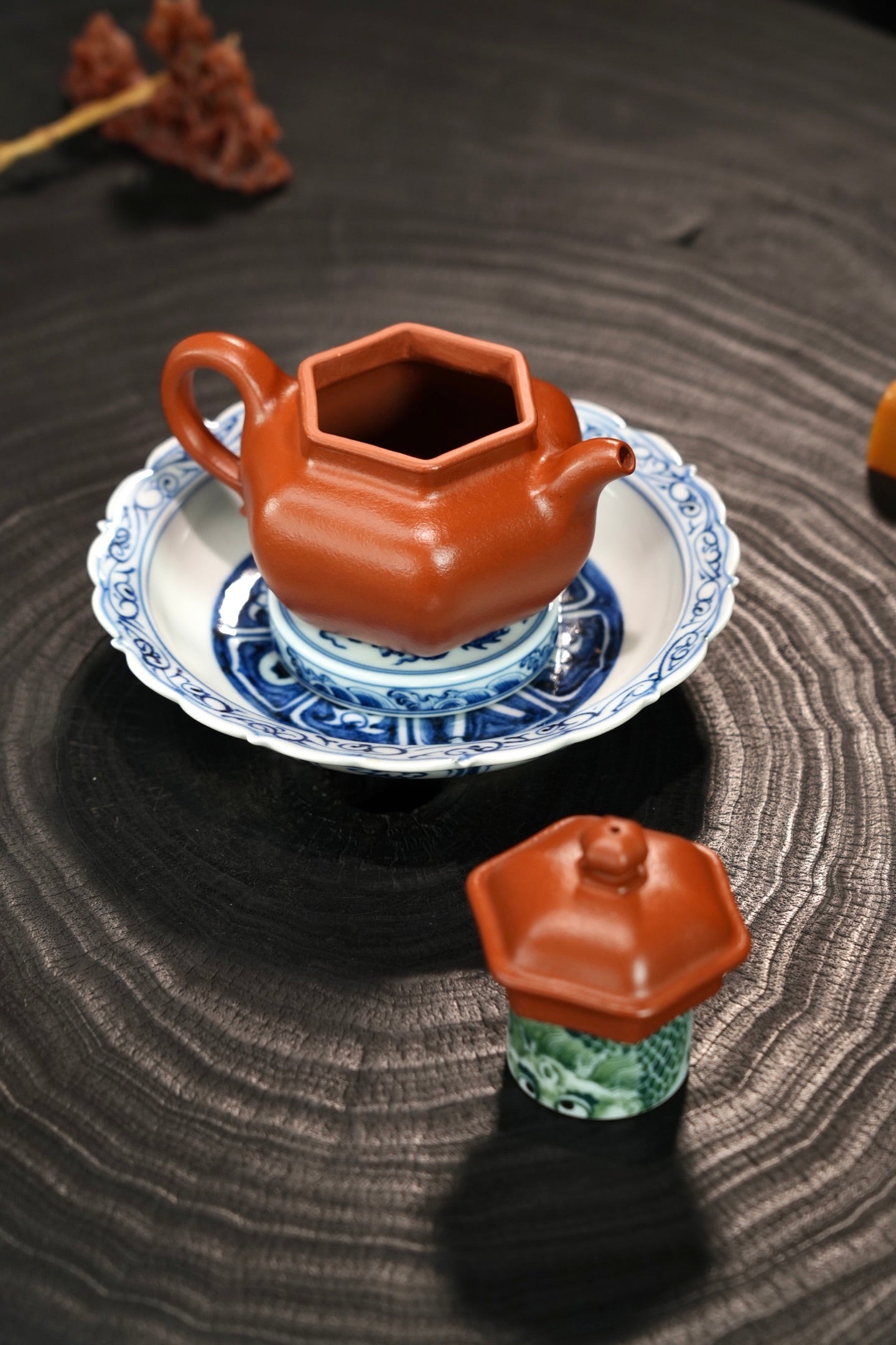 全手工【六角莲子】 原矿极品朱泥·190cc·内推孔