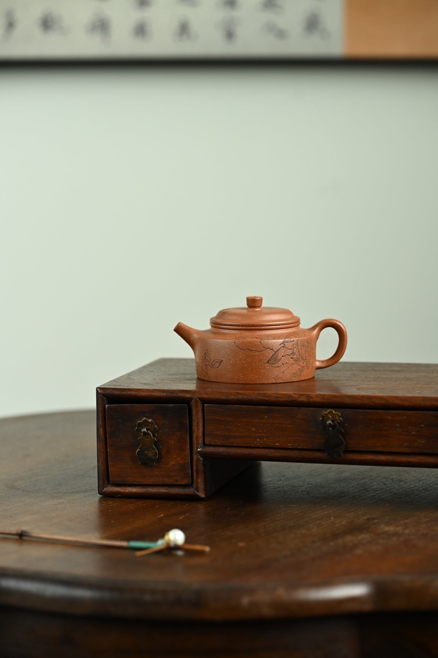 德钟·荷韵添香·全手工/陶刻大赛金奖李建军作品 /容量150cc/原矿桂花砂