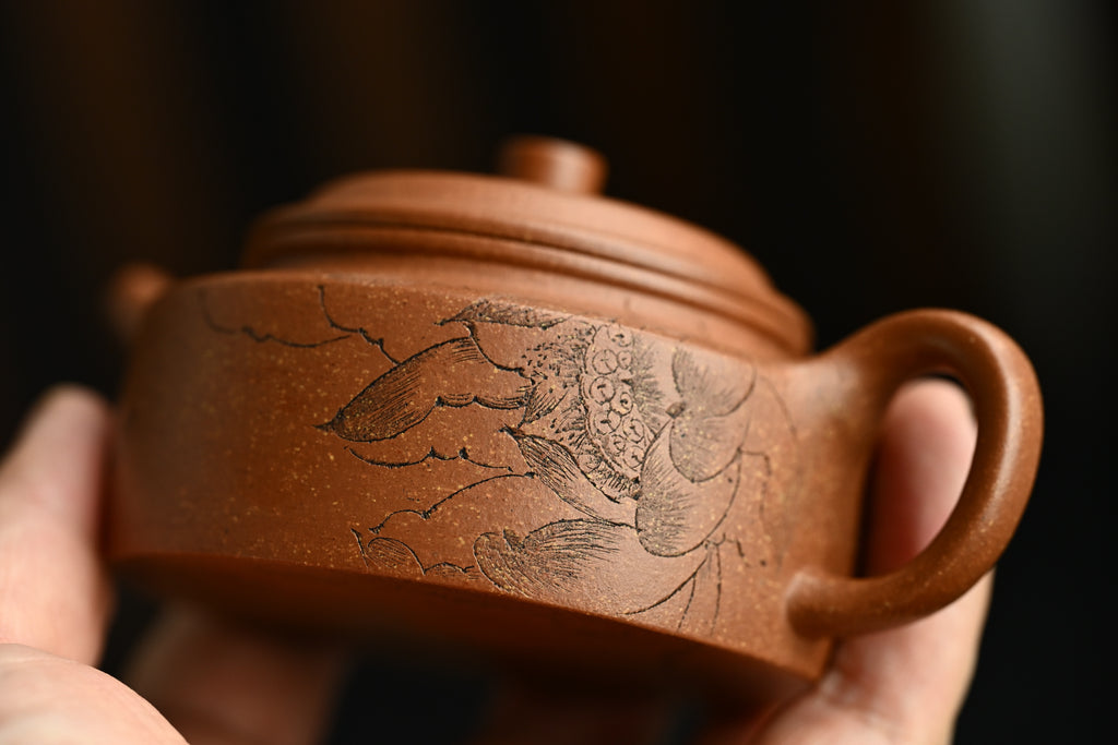 德钟·荷韵添香·全手工/陶刻大赛金奖李建军作品 /容量150cc/原矿桂花砂