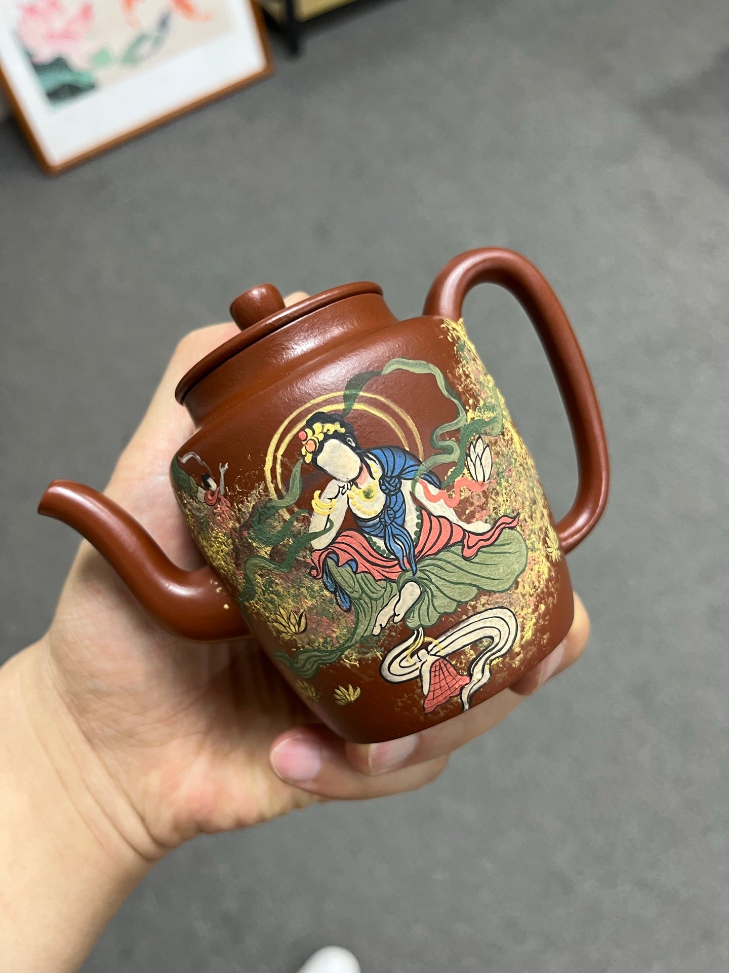 敦煌飞天壁画 实拍【高执】 原矿极品朱泥（泥绘）·260cc·7孔