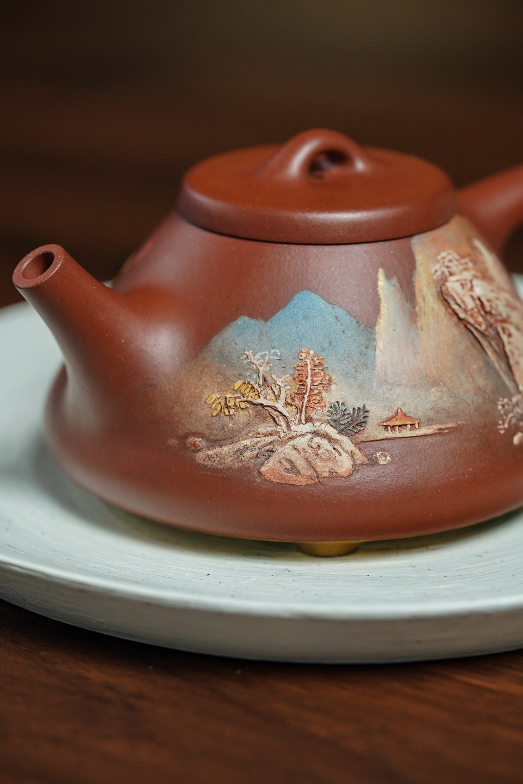 双宗师合璧·紫砂传世孤品｜何光宏塑景×邱玉林题饰《子冶石瓢》礼藏巅峰｜殿堂潜力重器！（黄金海洋贝壳烧）——原矿优质底槽清·220cc
