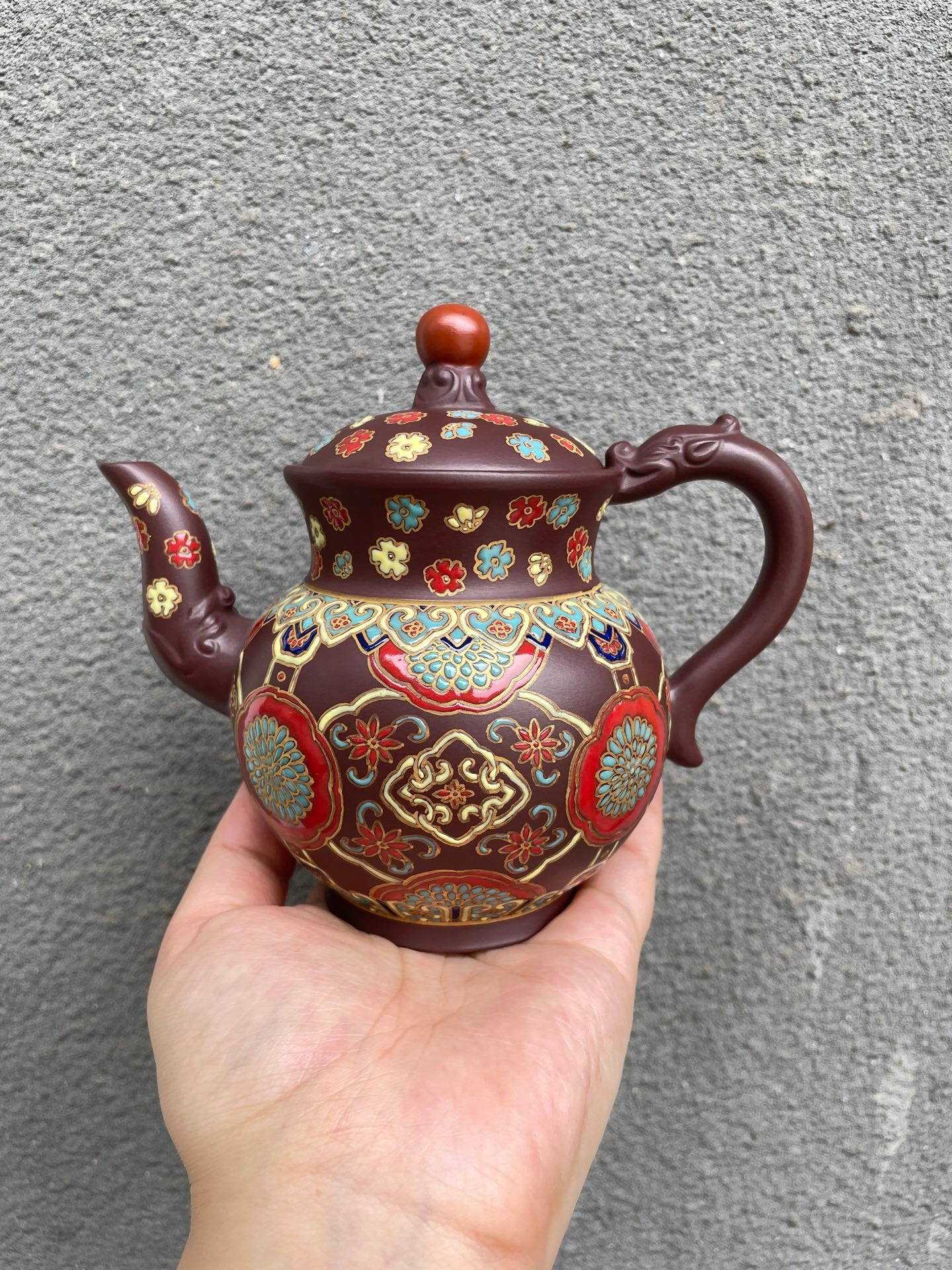 特价🌹仅一只 杨鹏老师推荐❀珐琅彩描金龙行天下 景德镇国大师任瑞华装饰 【泥料】老紫泥【容量】350cc - ZishaTeapotChina