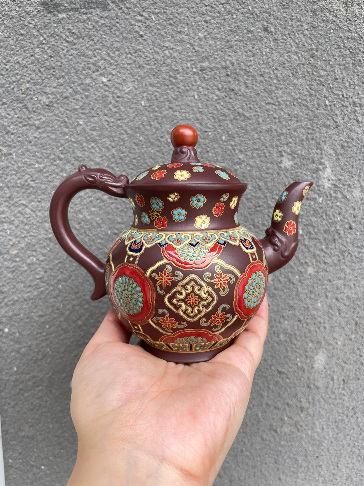 特价🌹仅一只 杨鹏老师推荐❀珐琅彩描金龙行天下 景德镇国大师任瑞华装饰 【泥料】老紫泥【容量】350cc - ZishaTeapotChina