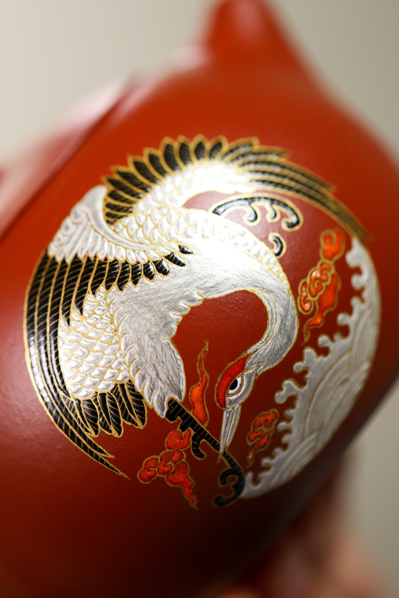 景德镇国大师任瑞华装饰，杨鹏老师作品❀双鹤西施【泥料】七十年代大红袍 【容量】230cc 珐琅彩加十层堆银工艺