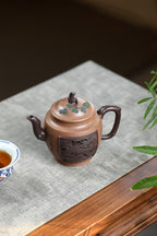 《松寿无疆》 徐孝奎 1935年生人，92岁紫砂元老，从业77年！！ 原矿早期桃花泥，360cc，并列10孔出水