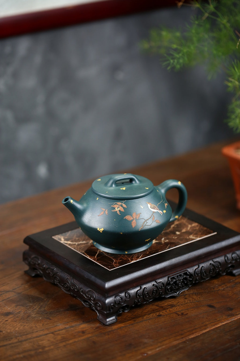 高工佳作！！ 《合欢》 国家级高级工艺美术师 蒋亚平 原矿家藏墨绿泥，300cc
