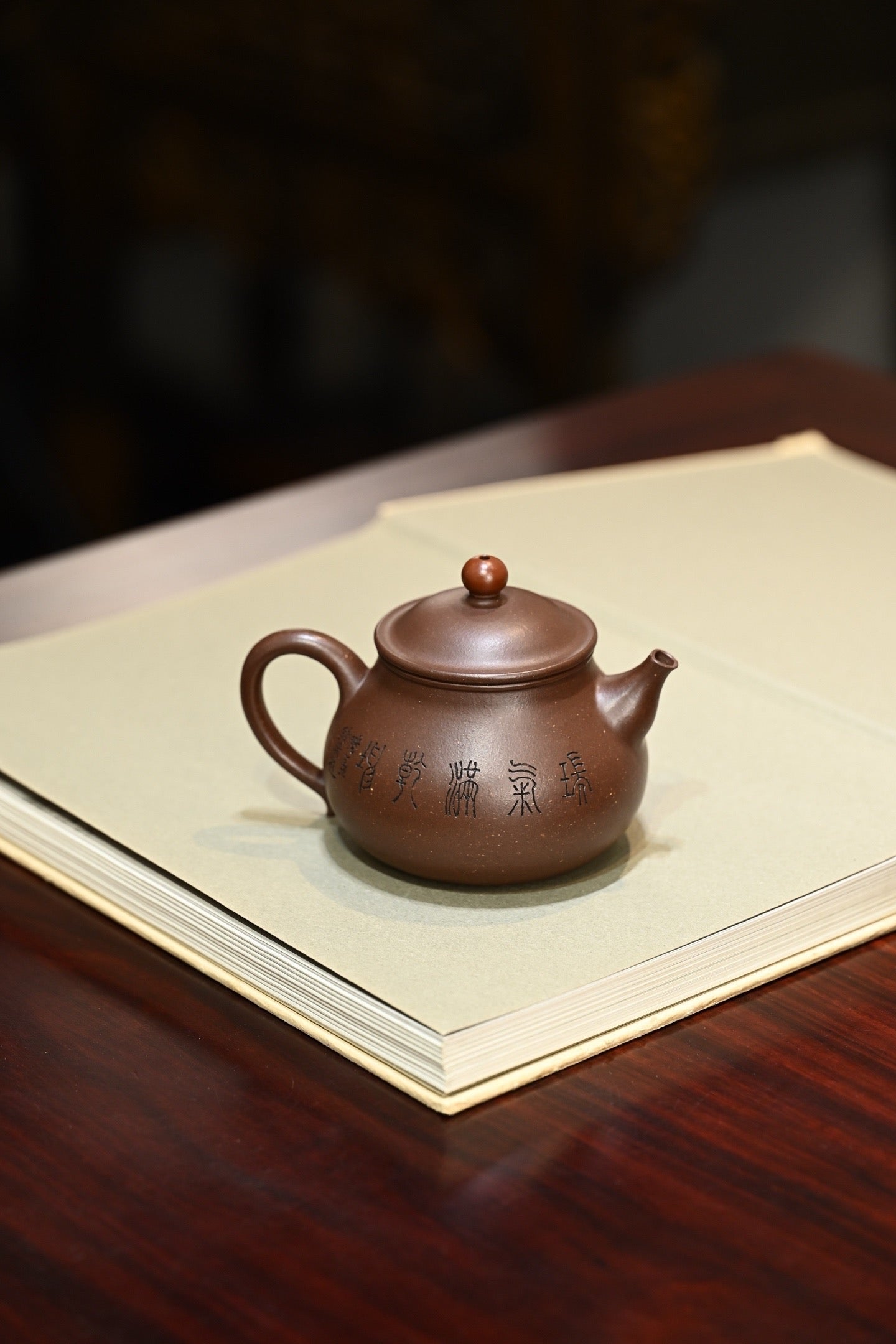 龙珠·全手工/大拍陶手雷罡作品（师承范伟群）/容量250cc/极品紫泥 壶身俊秀凝练，流把舒展，龙珠压顶与壶身形态相应和