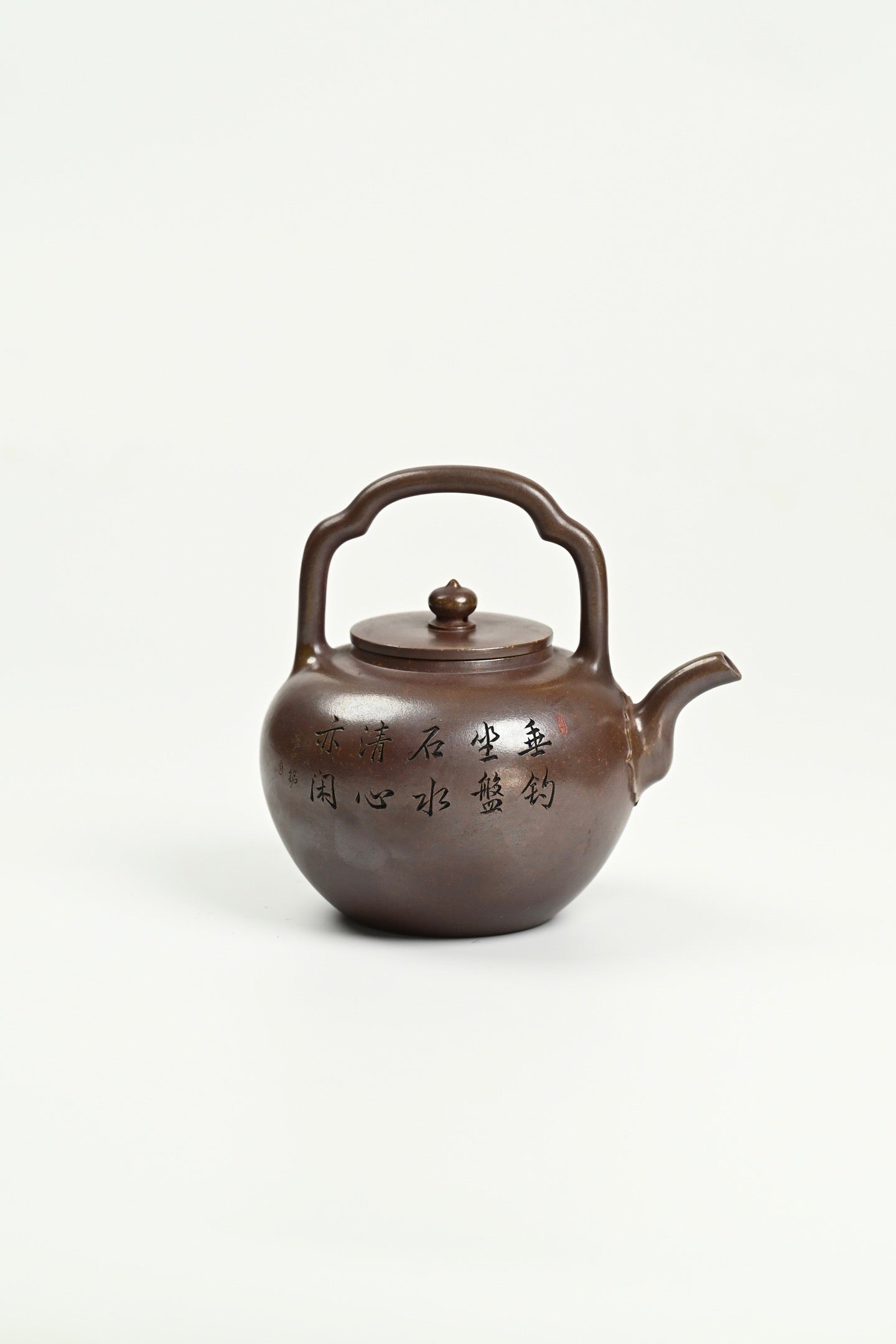吴经提梁·全手工 （省大师桑黎兵刻绘+双证书） /紫砂十二精英之首，省大师桑黎兵父子合作款/容量700cc/青玉金砂