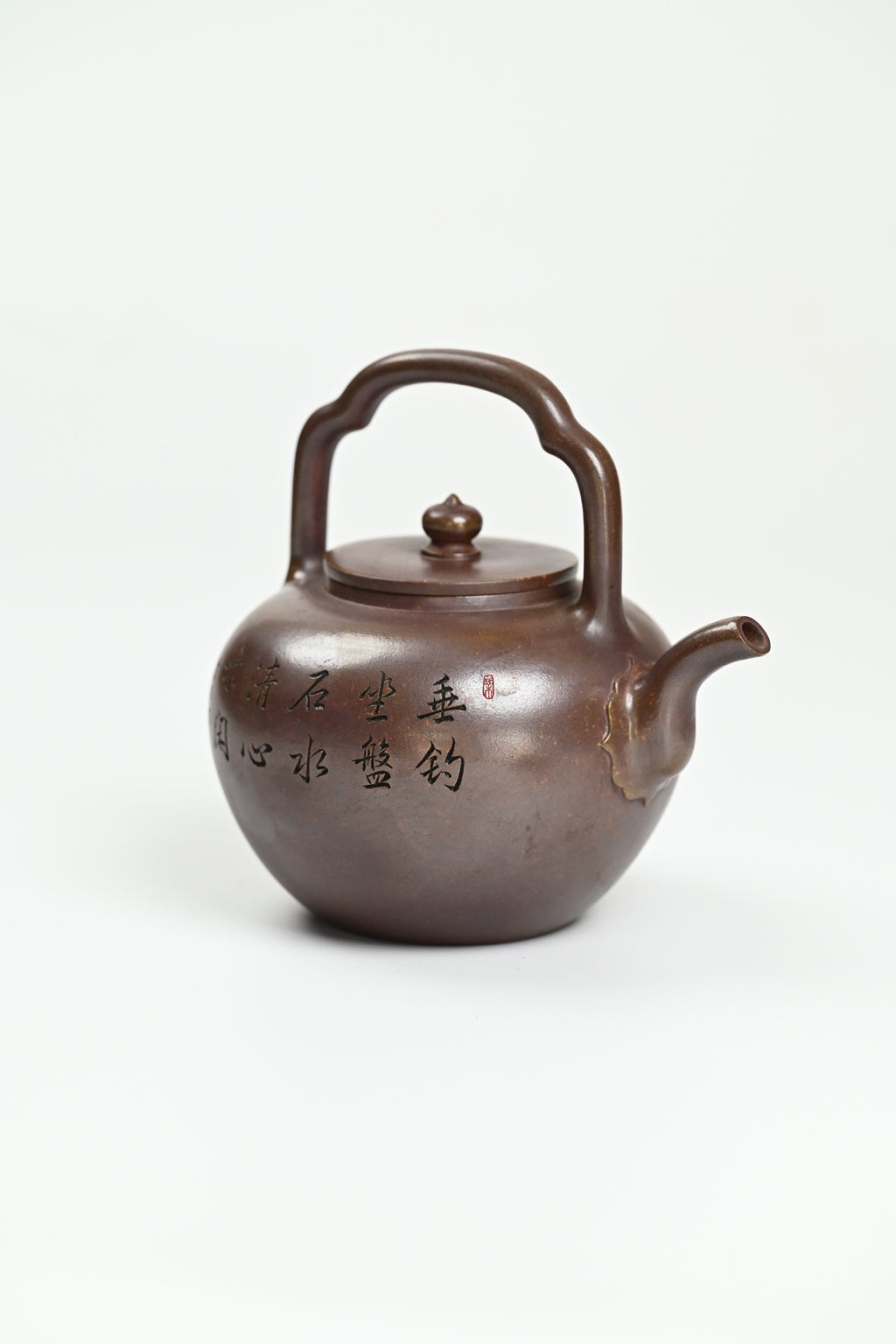 吴经提梁·全手工 （省大师桑黎兵刻绘+双证书） /紫砂十二精英之首，省大师桑黎兵父子合作款/容量700cc/青玉金砂