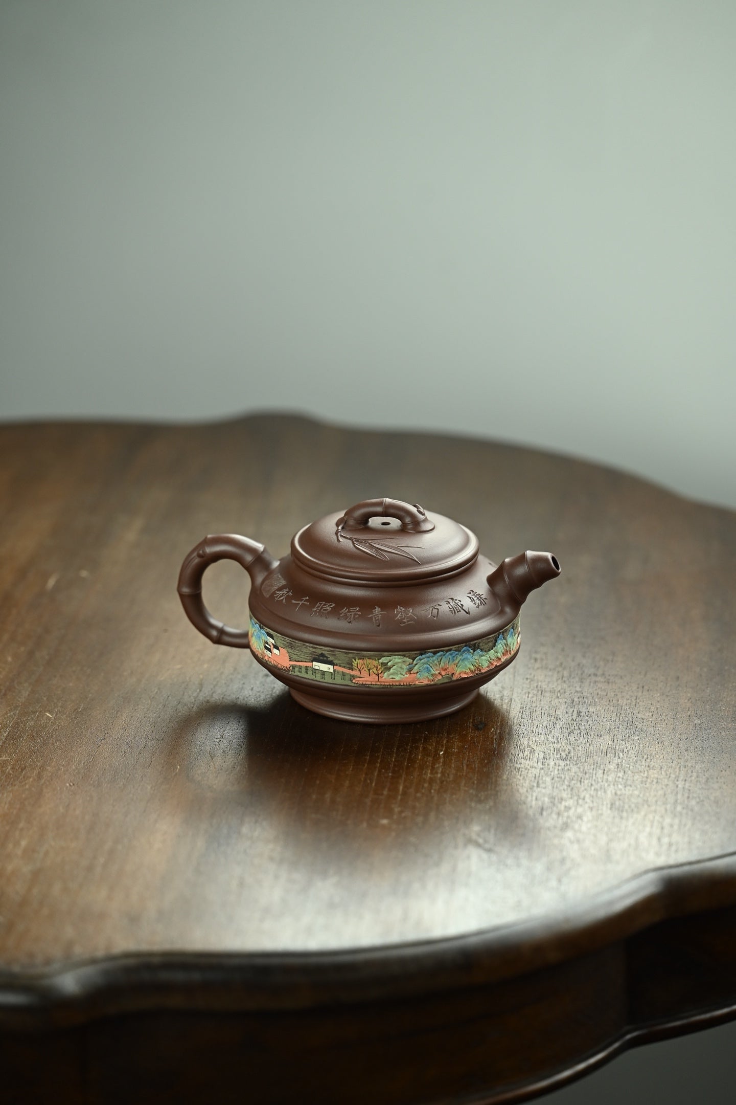 全手工紫泥茶壶套组 - 双线竹鼓设计