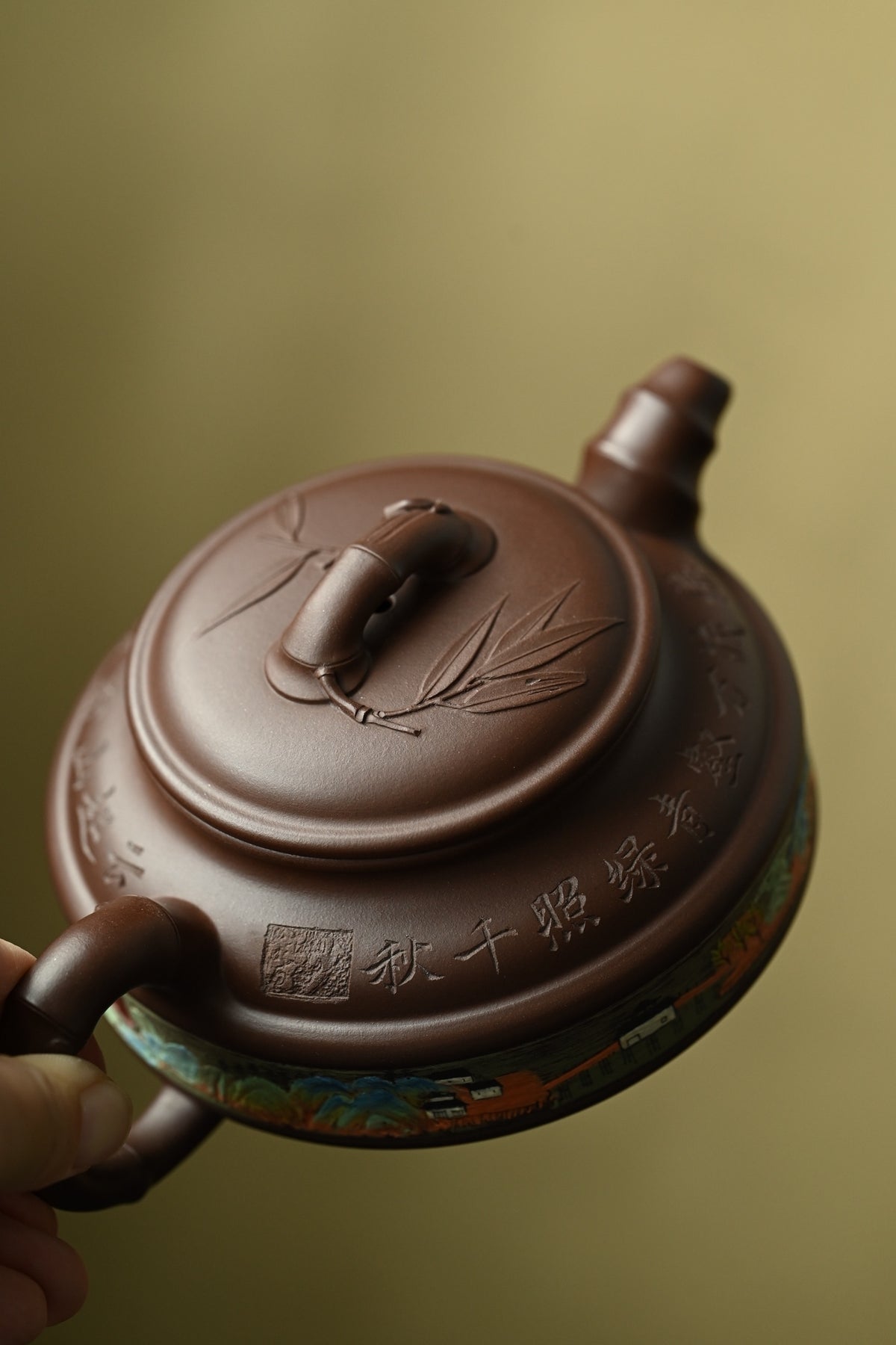 全手工紫泥茶壶套组 - 双线竹鼓设计
