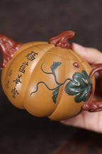 美壶推荐！！ 《南瓜壶》 国家级工艺美术师 鲍玉华 原矿鲍氏百年冷金黄，260cc，并列10孔出水。