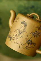 双圈·全手工/大国工匠省大师陈富强作品  /容量450cc/原矿黄金段 壶身直筒俊秀大气，双绳纹桥钮为盖，形制别致