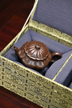 Handcrafted purple clay teapot 200cc in an ornate box, showcasing elegant design and craftsmanship.