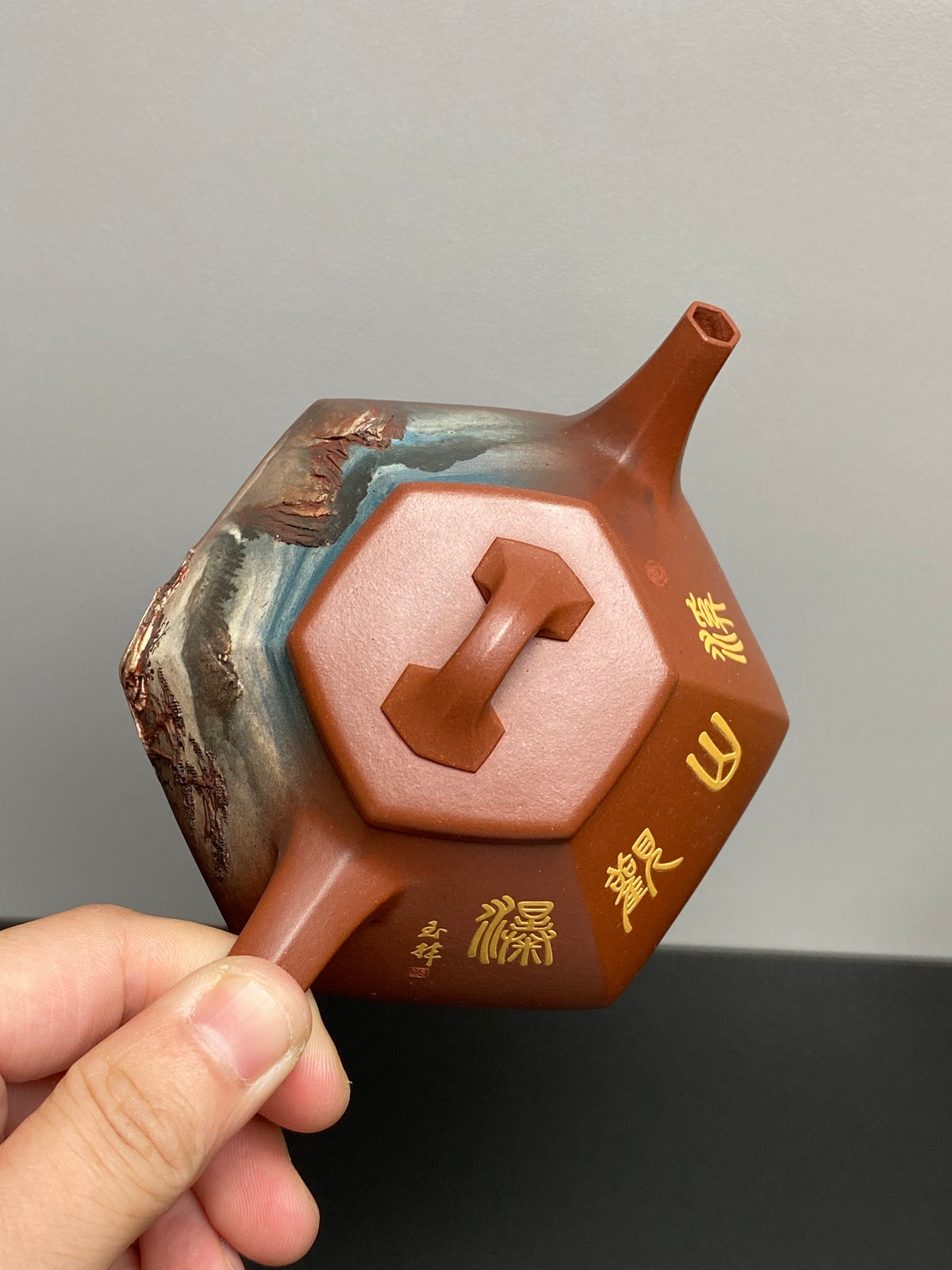 何光宏·邱玉林双宗师联袂世间巅峰山水《六方石瓢》礼藏天花板｜殿堂潜力重器👍 ——原矿优质底槽清·300cc ——省工美大师 何光宏·亲绘塑景 ——国大师邱玉林装饰·溪山观瀑