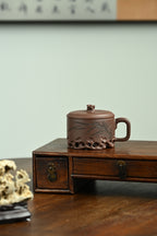 清韵幽兰杯·太湖石·全手工/陶刻大赛金奖李建军作品 /容量190cc/原矿紫玉金砂