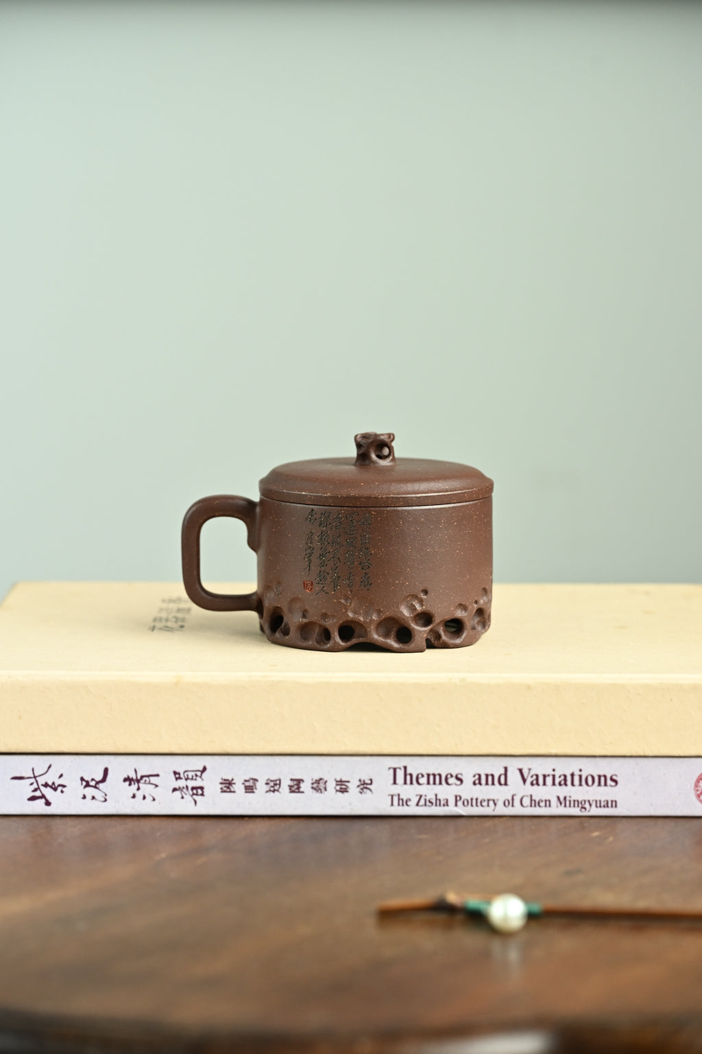 清韵幽兰杯·太湖石·全手工/陶刻大赛金奖李建军作品 /容量190cc/原矿紫玉金砂