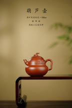 紫砂朱韵 礼藏臻品｜当代朱泥标杆人物｜非遗高层次艺术人才·徐伟强亲工《葫芦壶》高端礼藏重器！  原矿优质·朱泥·150cc