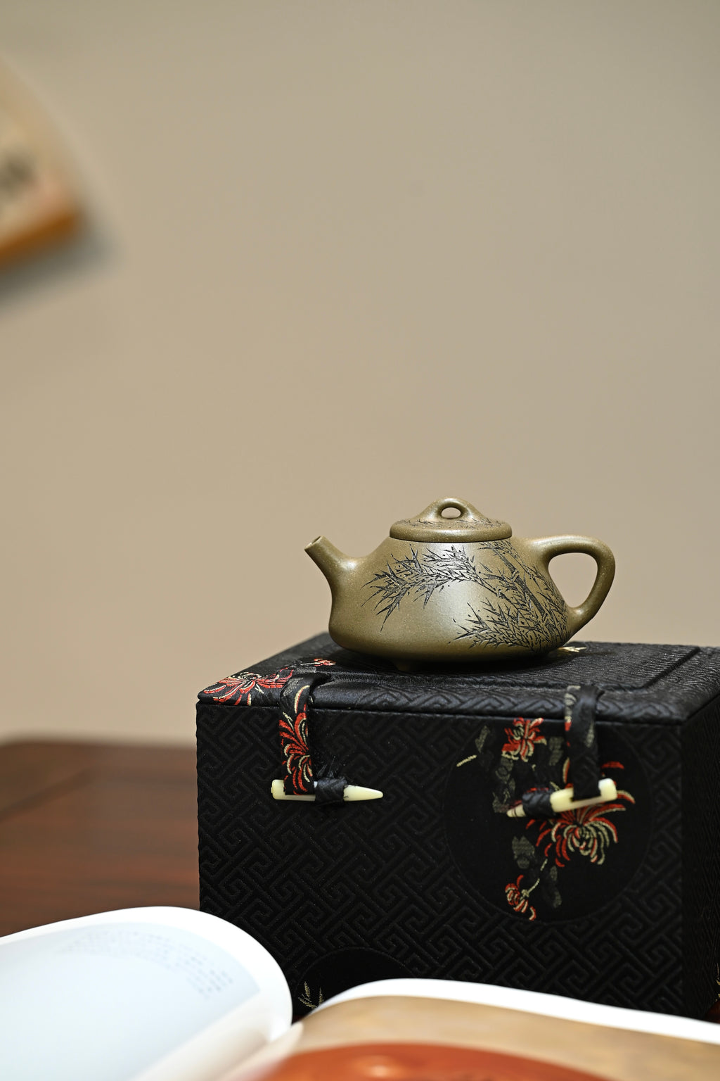 子冶石瓢·翠竹·全手工 /陶刻大赛金奖李建军作品 /容量130cc/原矿青段